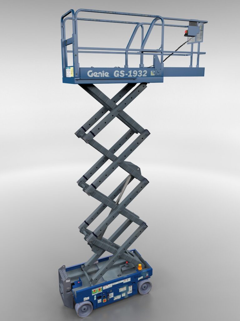 Portrait 3D render of a scissor lift